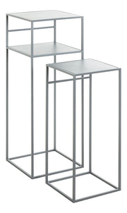 Beistelltisch 2er Set, grau aus Stahlrohr mit Metall-Ablage – Ansicht 4