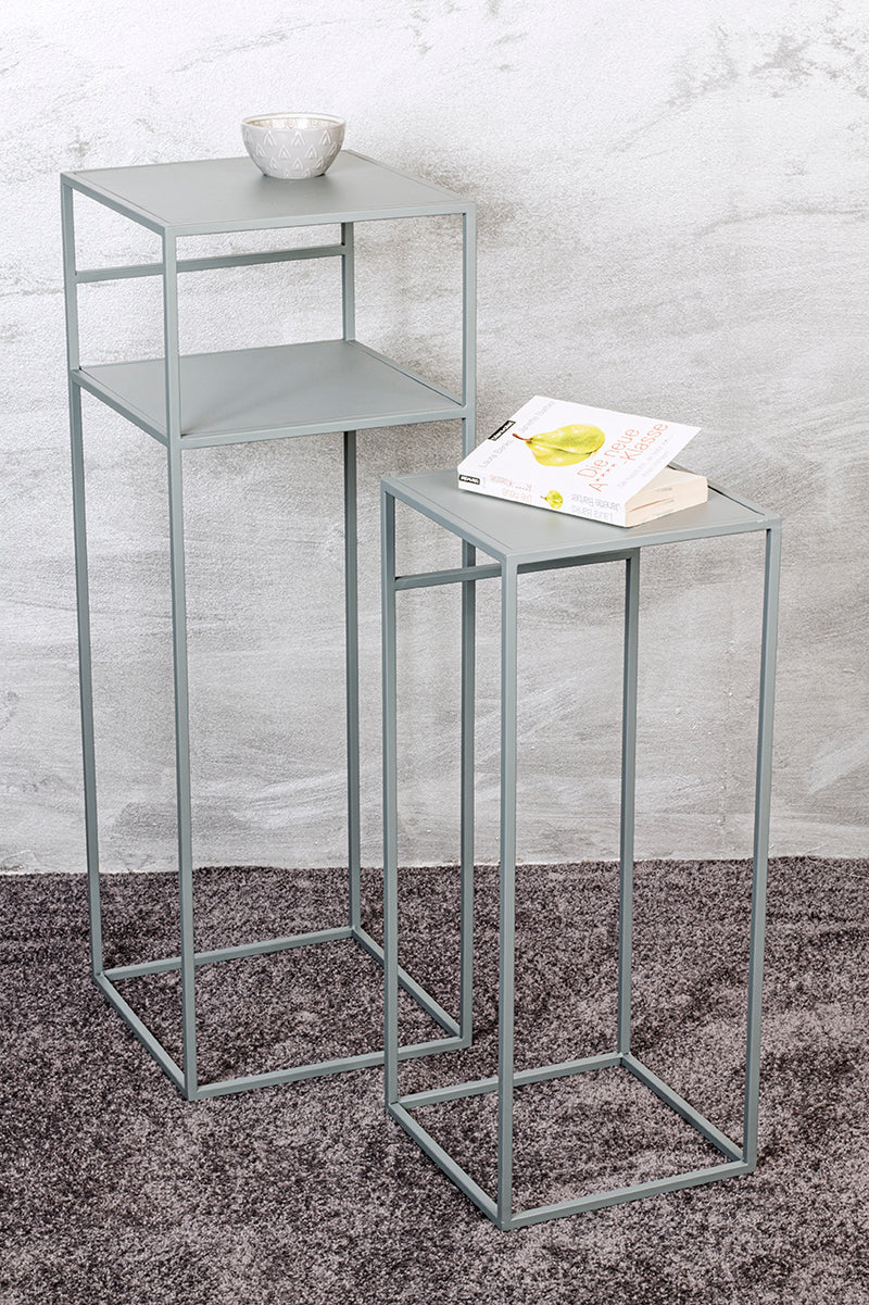Beistelltisch 2er Set, grau aus Stahlrohr mit Metall-Ablage – Ansicht 5