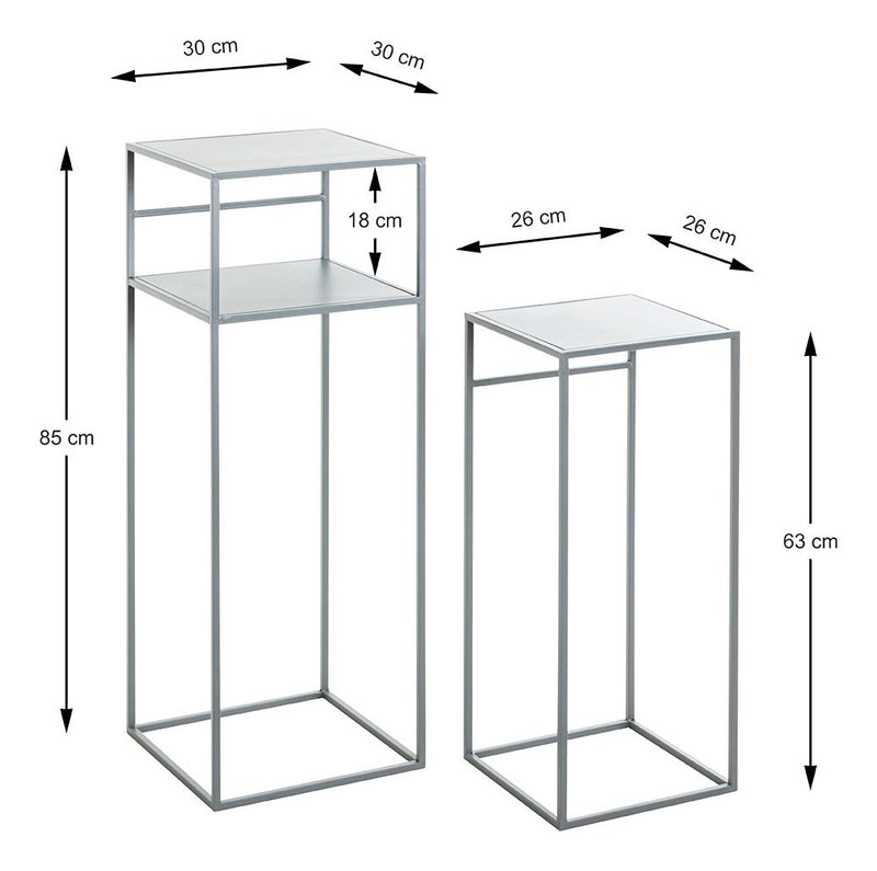 Beistelltisch 2er Set, grau aus Stahlrohr mit Metall-Ablage – Ansicht 7
