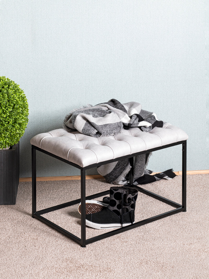 Hocker Industrial-Design mit Lederoptik-Bezug, grau-schwarz – Ansicht 5