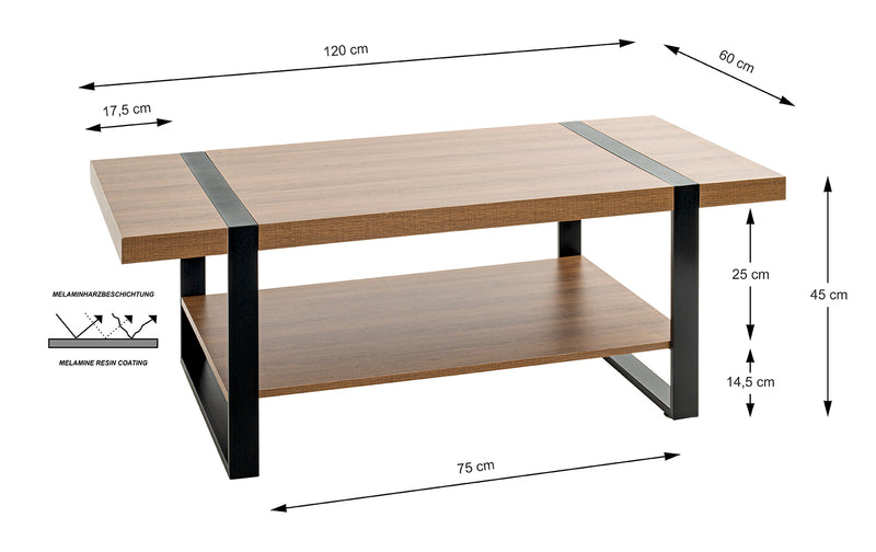Couchtisch Eiche-Dekor mit Kufengestell aus Stahlrohr, schwarz – Ansicht 6