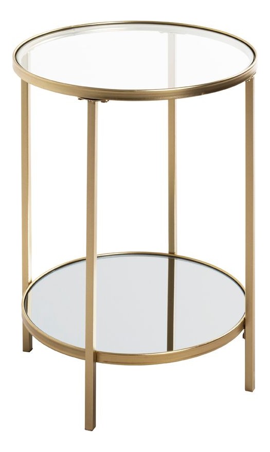 Haku Beistelltisch rund, Art Deco mit Spiegel- und Glasablage in Gold