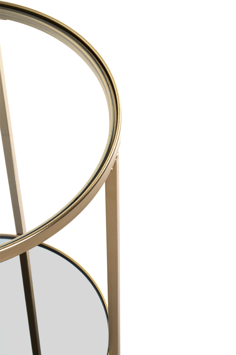 Haku Beistelltisch rund, Art Deco mit Spiegel- und Glasablage in Gold