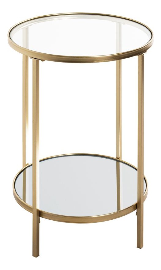 Haku Beistelltisch rund, Art Deco mit Spiegel- und Glasablage in Gold