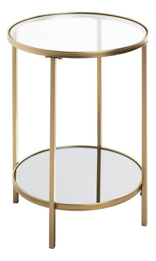 Beistelltisch rund, Art Deco mit Spiegel- und Glasablage in Gold – Ansicht 1