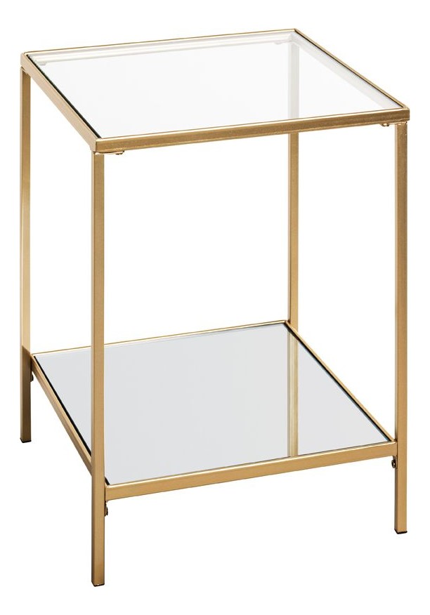 Haku Beistelltisch Art Deco, gold mit Spiegelablage und Glasplatte
