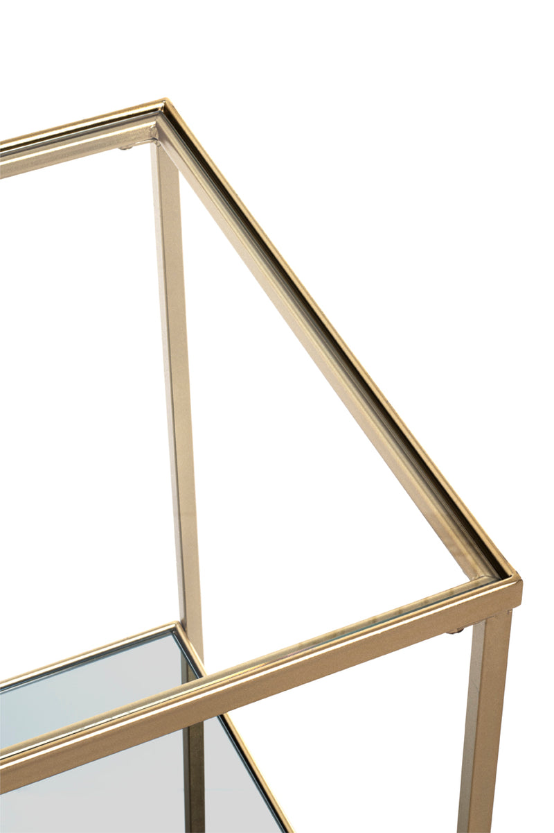 Haku Beistelltisch Art Deco, gold mit Spiegelablage und Glasplatte