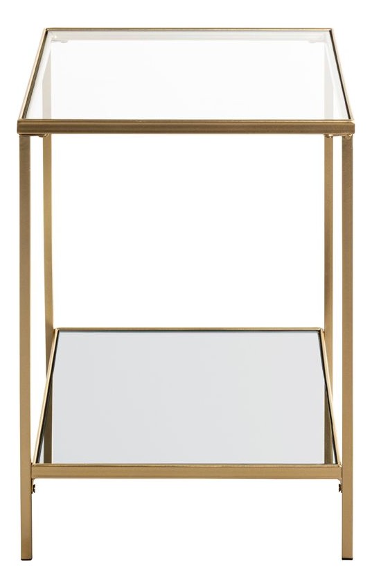 Haku Beistelltisch Art Deco, gold mit Spiegelablage und Glasplatte