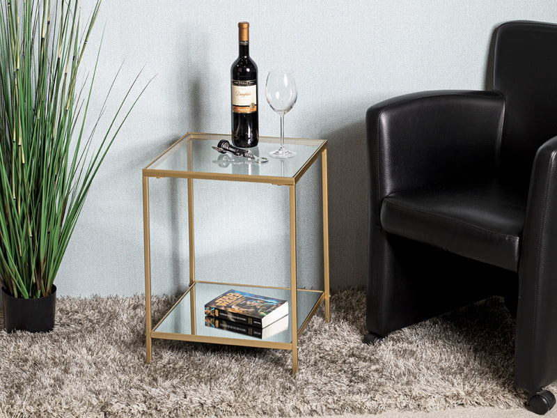 Haku Beistelltisch Art Deco, gold mit Spiegelablage und Glasplatte