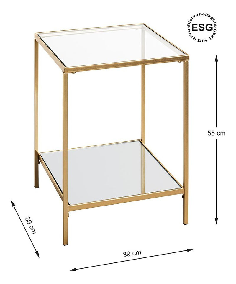 Haku Beistelltisch Art Deco, gold mit Spiegelablage und Glasplatte