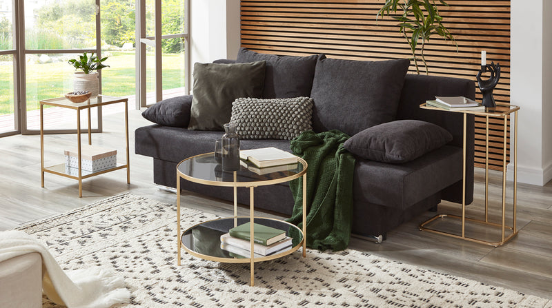Haku Beistelltisch Art Deco mit Glas- und Spiegelablage, goldfarben