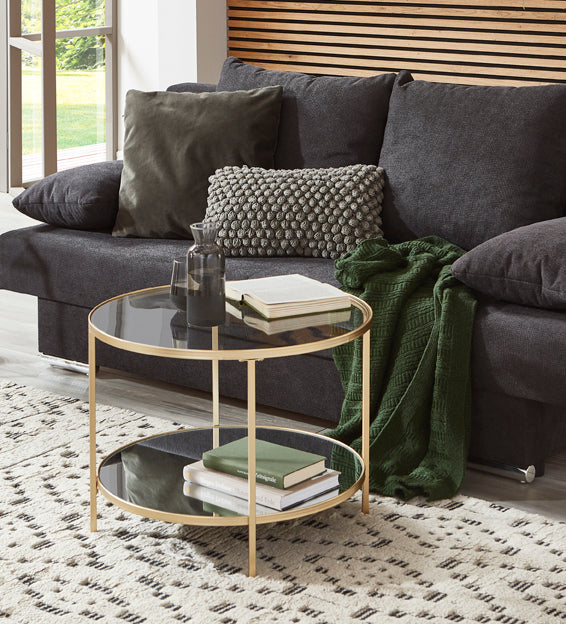 Haku Beistelltisch Art Deco mit Glas- und Spiegelablage, goldfarben