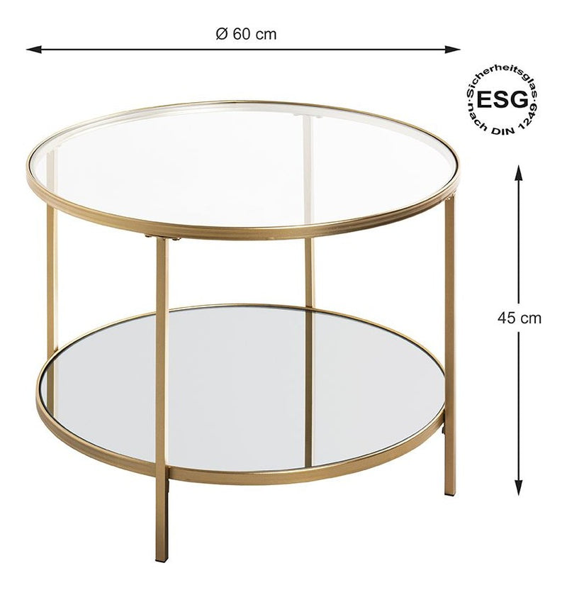 Haku Beistelltisch Art Deco mit Glas- und Spiegelablage, goldfarben