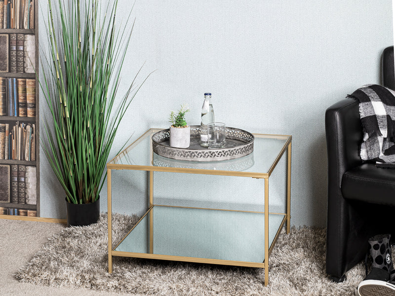 Beistelltisch Art Deco, gold mit Spiegel- und Glasablage, 60x60x45 cm – Ansicht 5