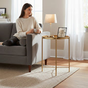 Beistelltisch rund in Gold, Art Deco mit klappbarem Stahlrohr-Gestell – Ansicht 2