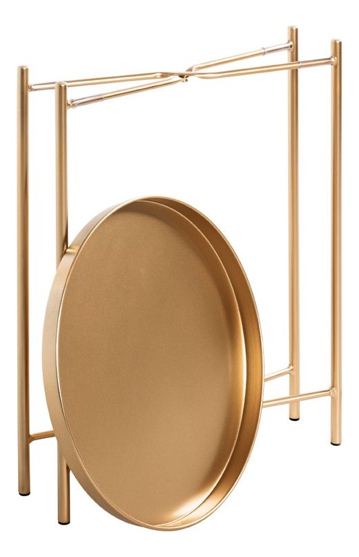 Beistelltisch rund in Gold, Art Deco mit klappbarem Stahlrohr-Gestell – Ansicht 4
