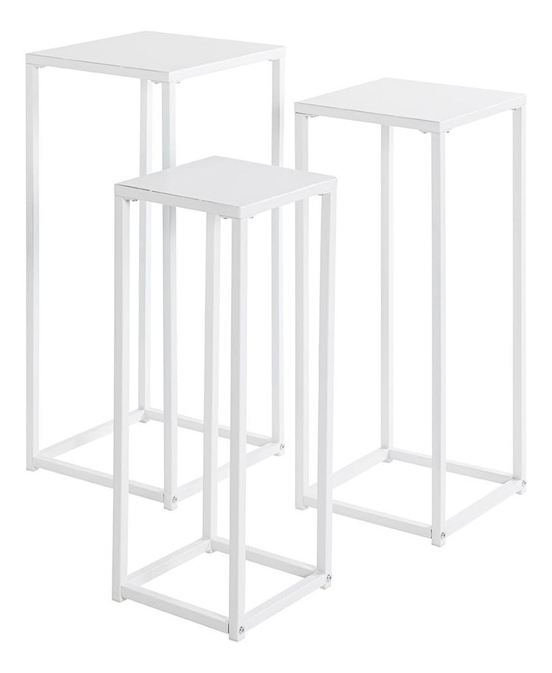 Haku Blumensäule 3er-Set, quadratisch aus Stahlrohr in Weiß, modern