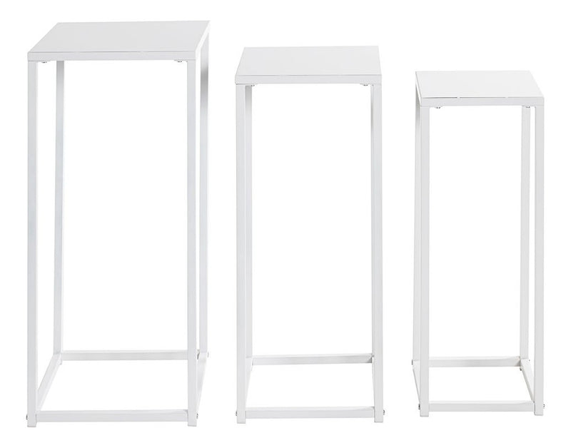 Haku Blumensäule 3er-Set, quadratisch aus Stahlrohr in Weiß, modern