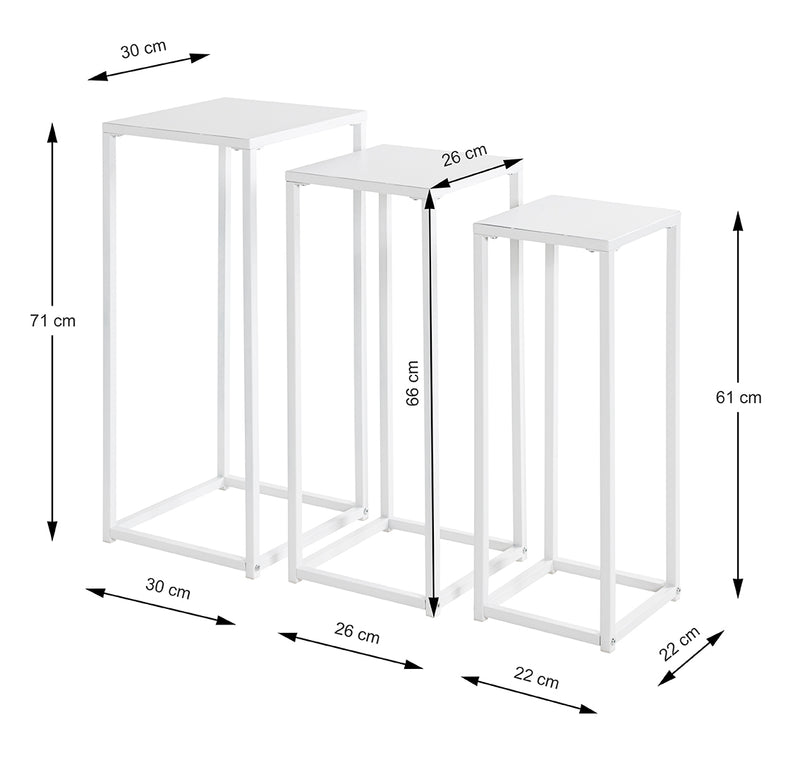 Haku Blumensäule 3er-Set, quadratisch aus Stahlrohr in Weiß, modern