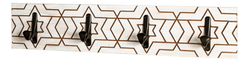 Wandgarderobe mit 4 Metallhaken, MDF weiß mit Motiv schwarz – Ansicht 1