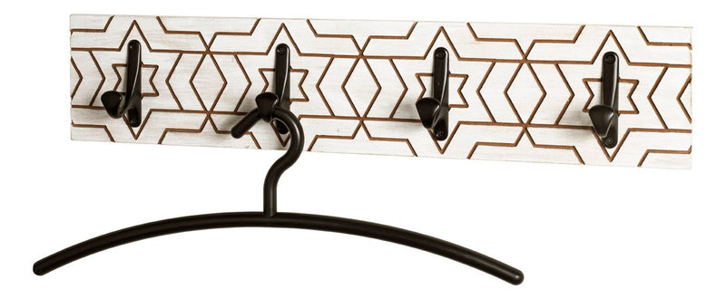 Wandgarderobe mit 4 Metallhaken, MDF weiß mit Motiv schwarz – Ansicht 3
