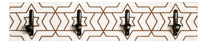Wandgarderobe mit 4 Metallhaken, MDF weiß mit Motiv schwarz – Ansicht 4