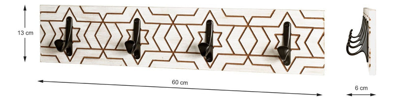Wandgarderobe mit 4 Metallhaken, MDF weiß mit Motiv schwarz – Ansicht 6