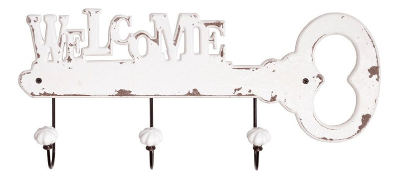 Garderobenleiste mit 3 Haken, weiß gewischt mit schwarzen Metallhaken – Ansicht 4