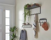Wandgarderobe mit 7 Haken, Ablage und Metallgestell in Schwarz – Ansicht 2