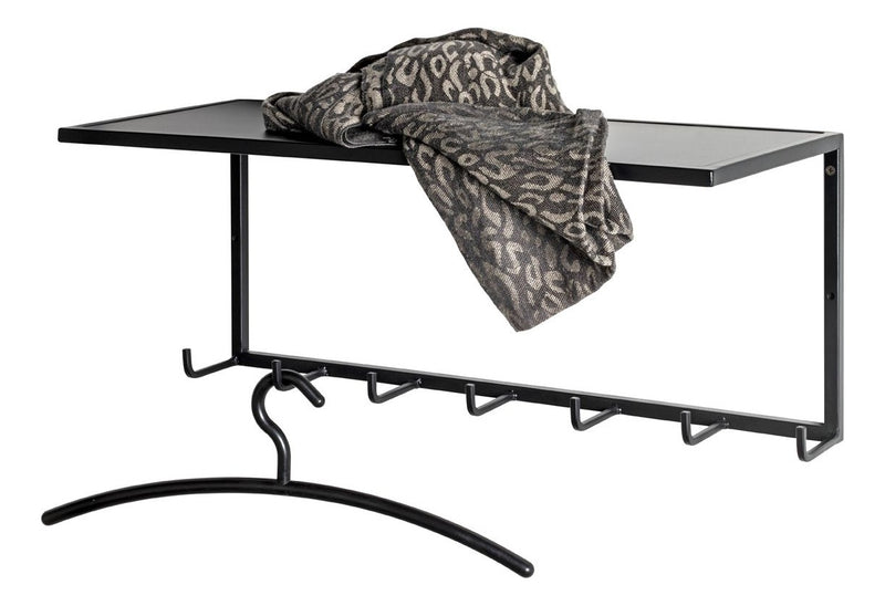 Wandgarderobe mit 7 Haken, Ablage und Metallgestell in Schwarz – Ansicht 5