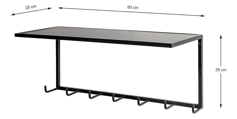 Wandgarderobe mit 7 Haken, Ablage und Metallgestell in Schwarz – Ansicht 8