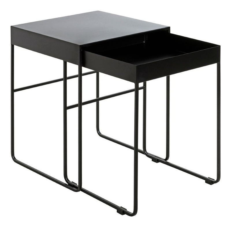 Haku Beistelltisch 2er Set aus Stahlrohr, schwarz, rechteckig