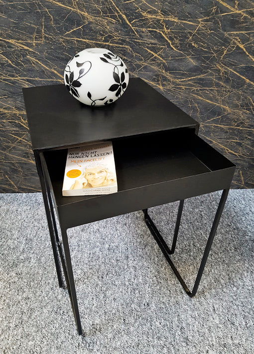 Haku Beistelltisch 2er Set aus Stahlrohr, schwarz, rechteckig