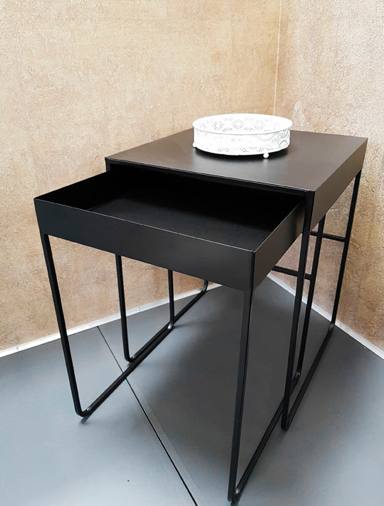 Haku Beistelltisch 2er Set aus Stahlrohr, schwarz, rechteckig