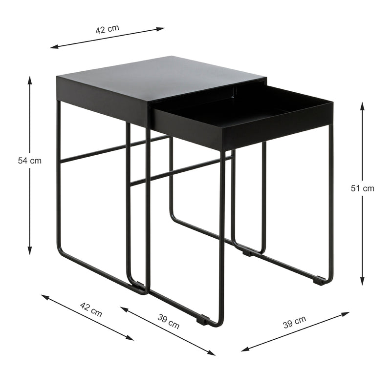 Haku Beistelltisch 2er Set aus Stahlrohr, schwarz, rechteckig