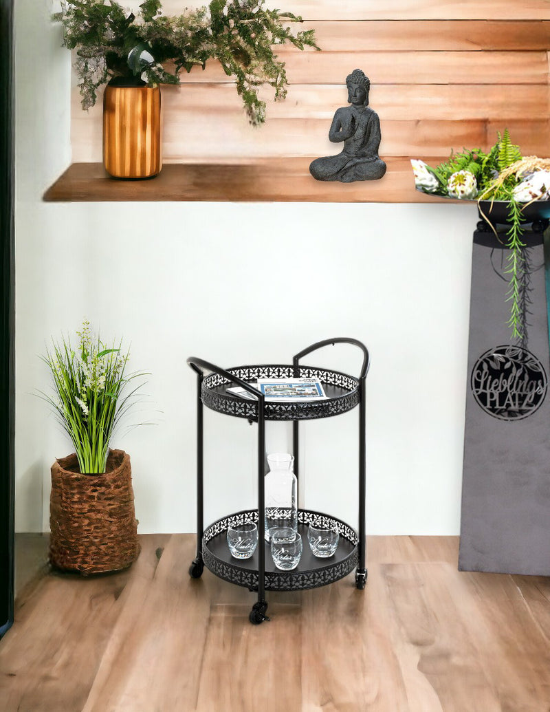 Servierwagen aus Stahlrohr, schwarz, Art Deco-Stil mit Rollen – Ansicht 3