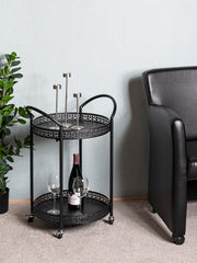 Servierwagen aus Stahlrohr, schwarz, Art Deco-Stil mit Rollen – Ansicht 8