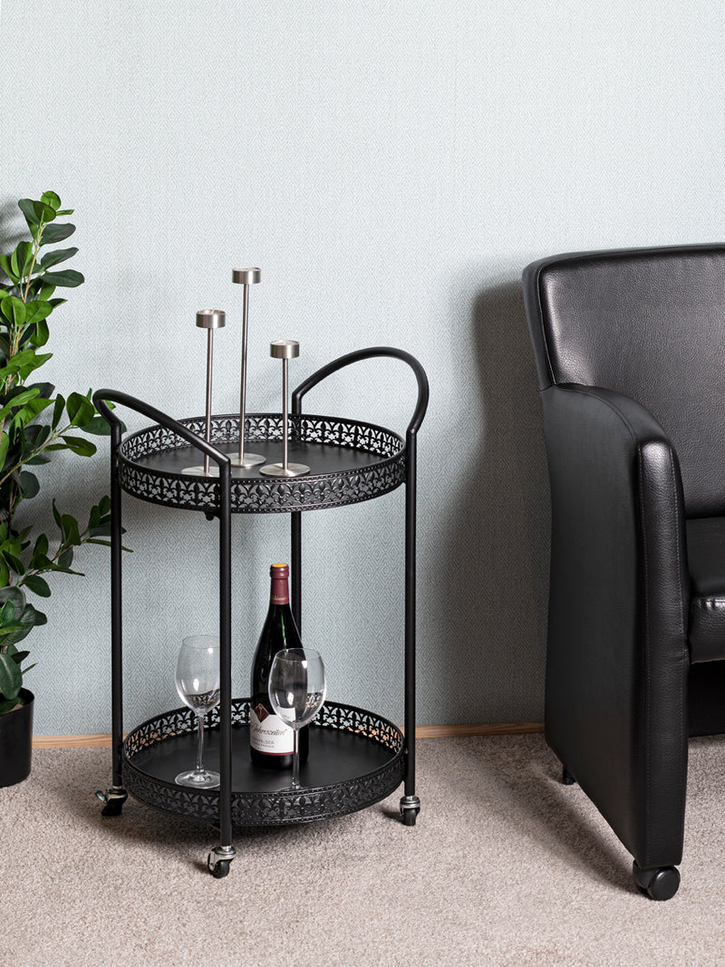 Servierwagen aus Stahlrohr, schwarz, Art Deco-Stil mit Rollen – Ansicht 8