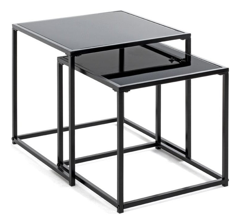 Haku Beistelltisch 2er-Set Sicherheitsglas schwarz mit Stahlrohrgestell