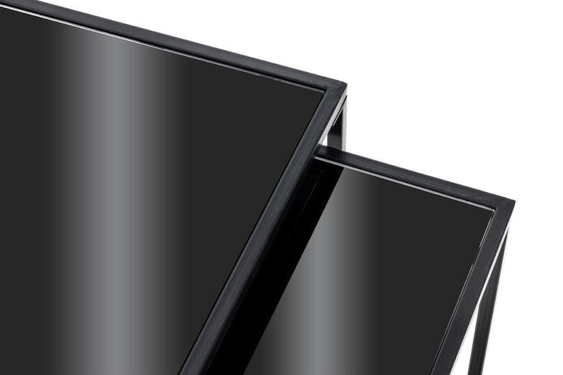 Haku Beistelltisch 2er-Set Sicherheitsglas schwarz mit Stahlrohrgestell