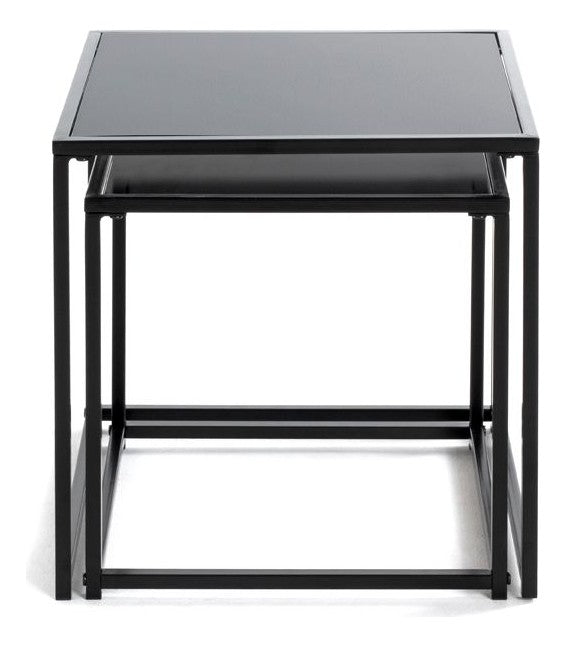 Haku Beistelltisch 2er-Set Sicherheitsglas schwarz mit Stahlrohrgestell
