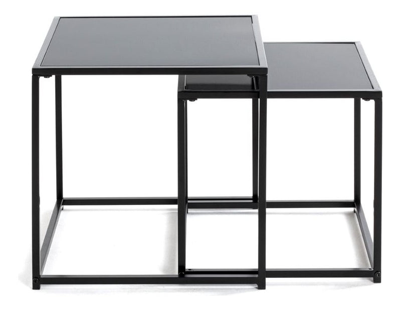 Haku Beistelltisch 2er-Set Sicherheitsglas schwarz mit Stahlrohrgestell