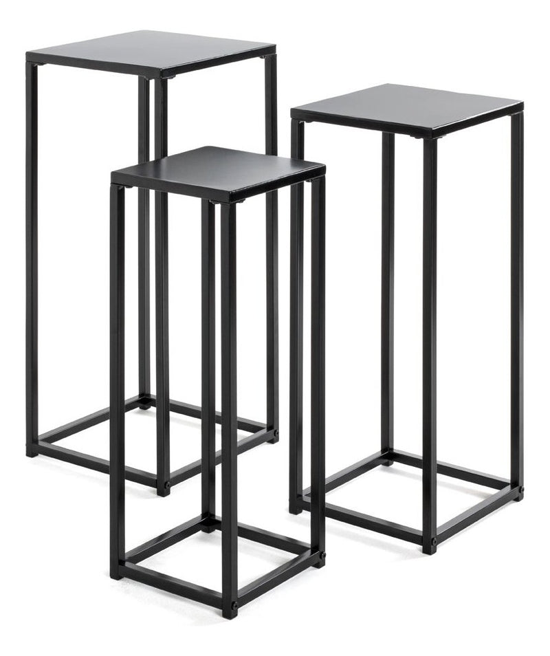 Haku Blumensäule 3er-Set aus Stahlrohr, schwarz, eckig, modern