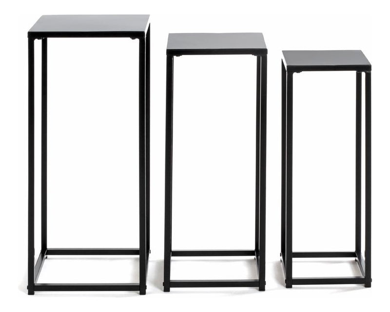 Haku Blumensäule 3er-Set aus Stahlrohr, schwarz, eckig, modern