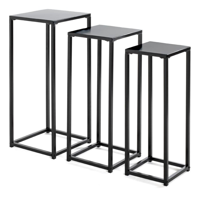 Haku Blumensäule 3er-Set aus Stahlrohr, schwarz, eckig, modern