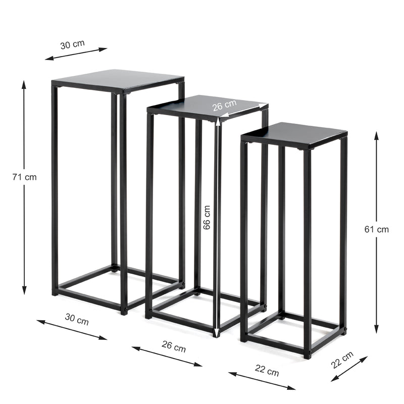 Haku Blumensäule 3er-Set aus Stahlrohr, schwarz, eckig, modern