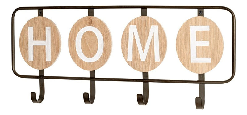 Wandgarderobe mit 4 Haken, Schriftzug „Home“, Metall schwarz-eiche – Ansicht 1