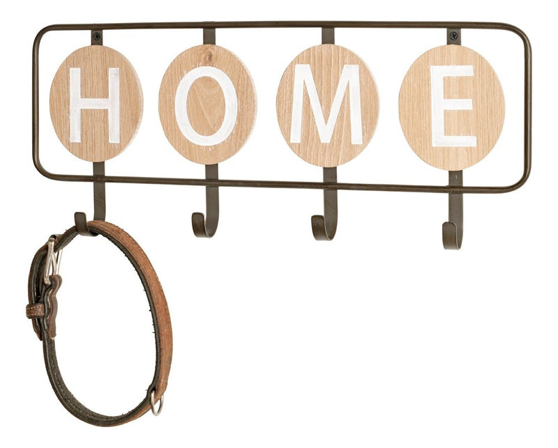 Wandgarderobe mit 4 Haken, Schriftzug „Home“, Metall schwarz-eiche – Ansicht 2