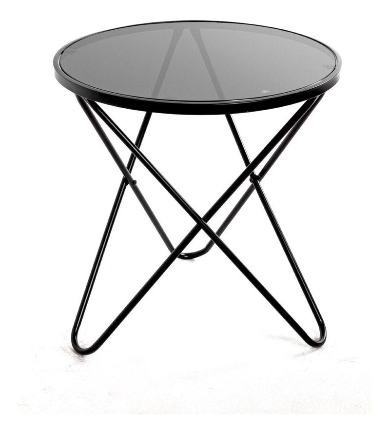 Haku Beistelltisch rund aus Stahlrohr mit Sicherheitsglas, schwarz