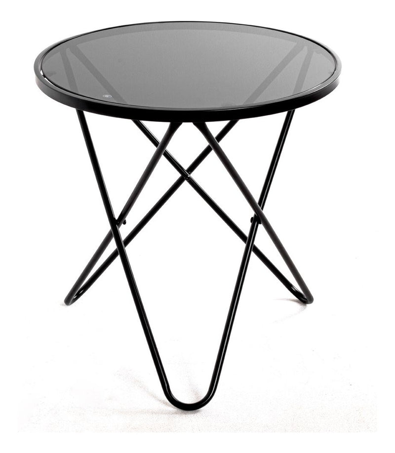 Haku Beistelltisch rund aus Stahlrohr mit Sicherheitsglas, schwarz